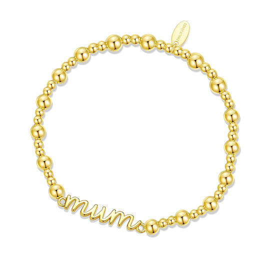 18k Gold Plated Mum Beaded Stretch Bracelet - Philip Jones Jewellery