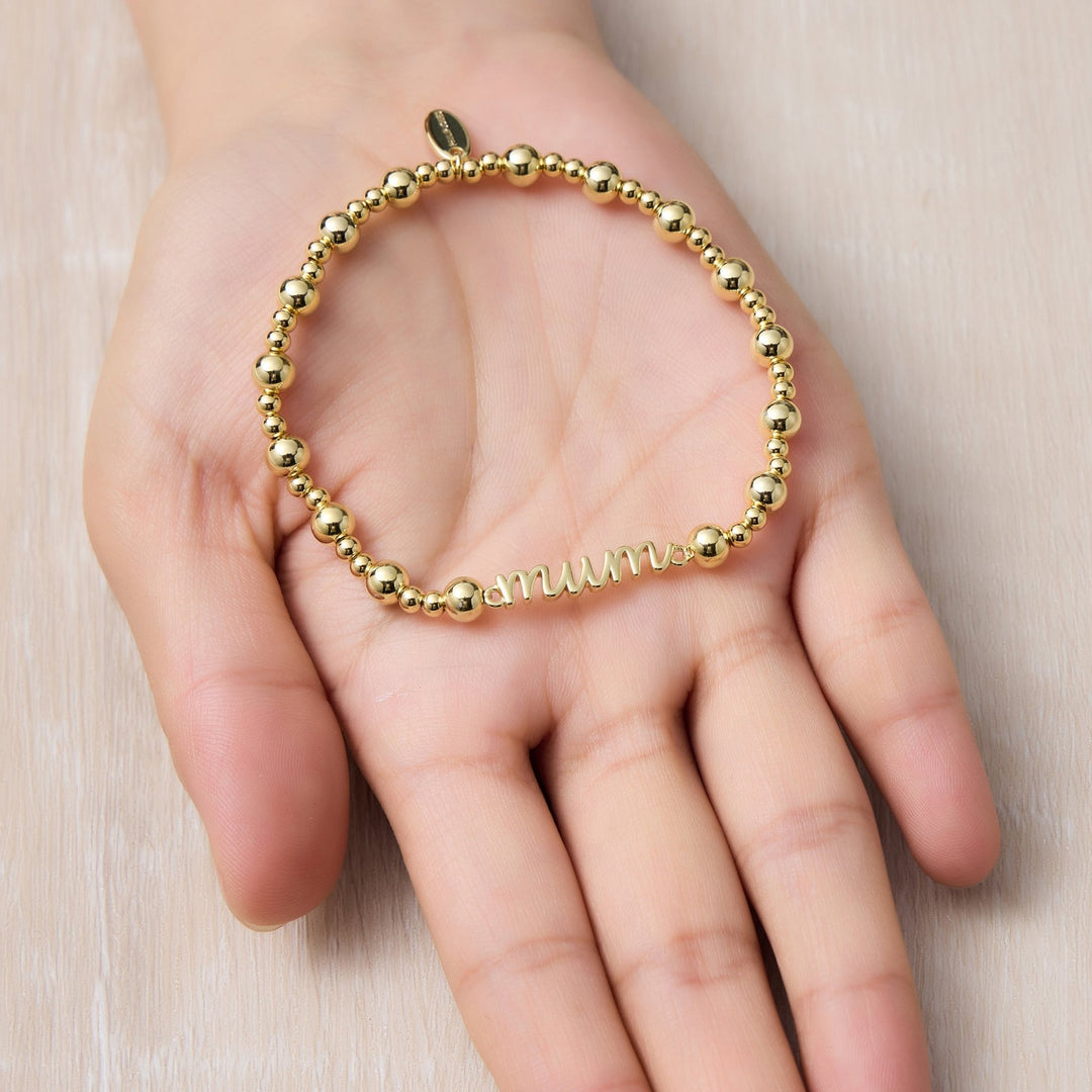 18k Gold Plated Mum Beaded Stretch Bracelet - Philip Jones Jewellery