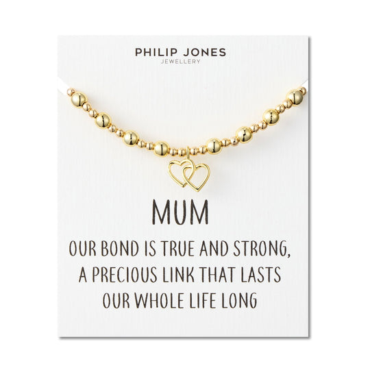 18k Gold Plated Mum Heart Link Beaded Stretch Bracelet with Quote Card