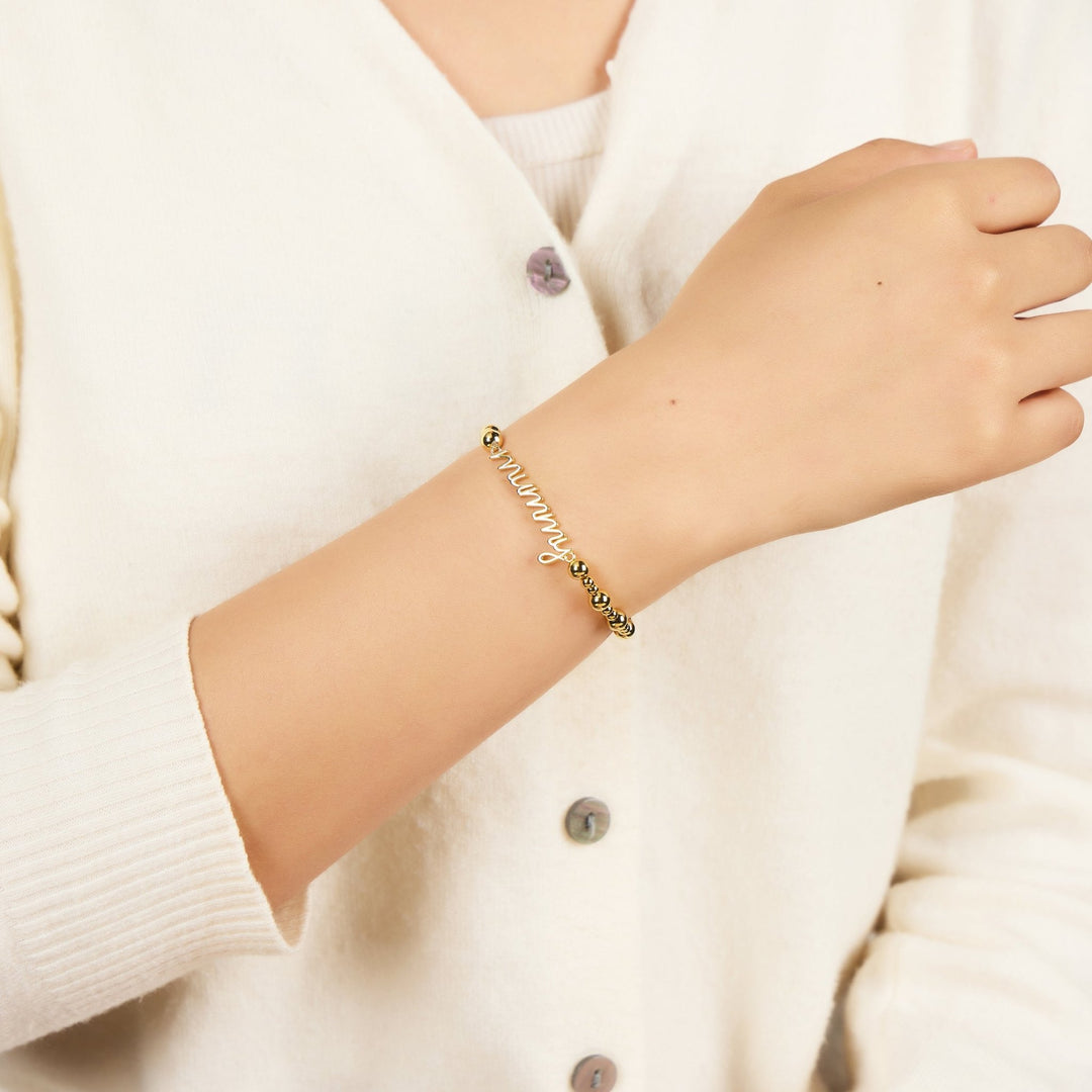 18k Gold Plated Mummy Beaded Stretch Bracelet - Philip Jones Jewellery