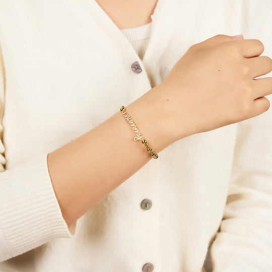 18k Gold Plated Mummy Beaded Stretch Bracelet - Philip Jones Jewellery