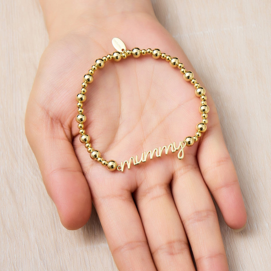 18k Gold Plated Mummy Beaded Stretch Bracelet - Philip Jones Jewellery