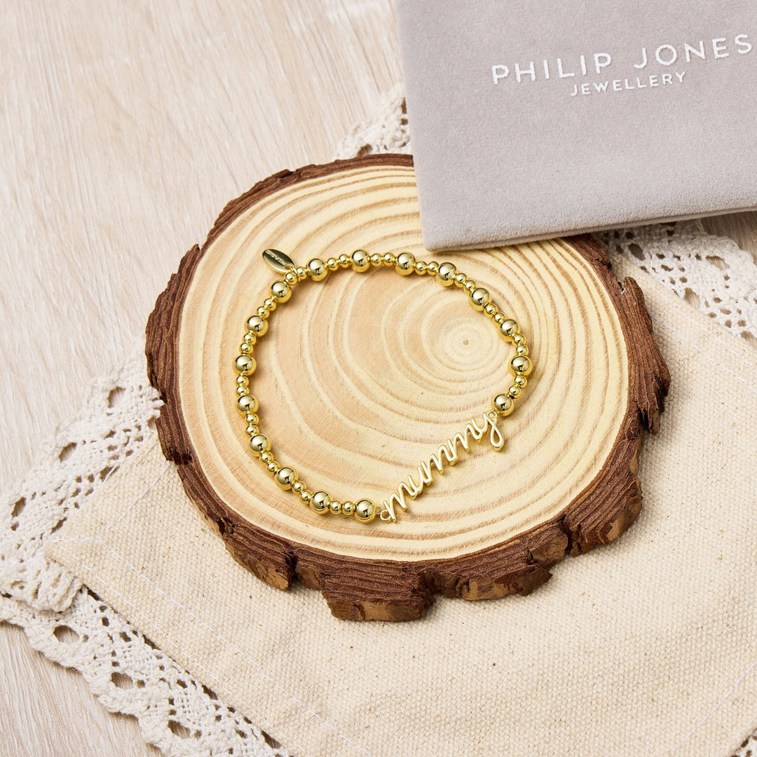18k Gold Plated Mummy Beaded Stretch Bracelet - Philip Jones Jewellery