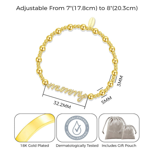 18k Gold Plated Mummy Beaded Stretch Bracelet - Philip Jones Jewellery