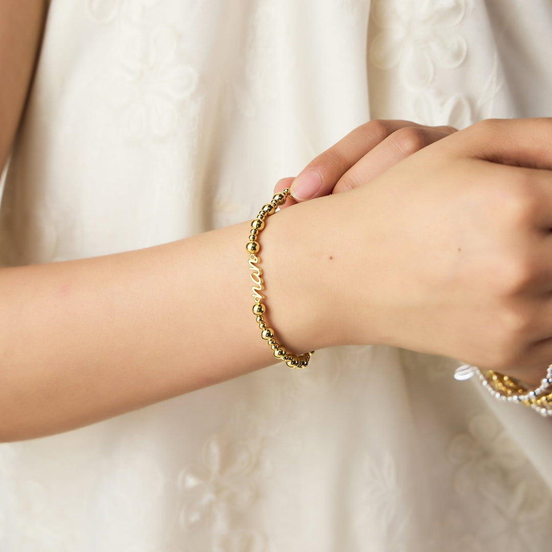 18k Gold Plated Nan Beaded Stretch Bracelet - Philip Jones Jewellery