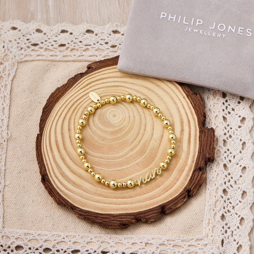 18k Gold Plated Nan Beaded Stretch Bracelet - Philip Jones Jewellery