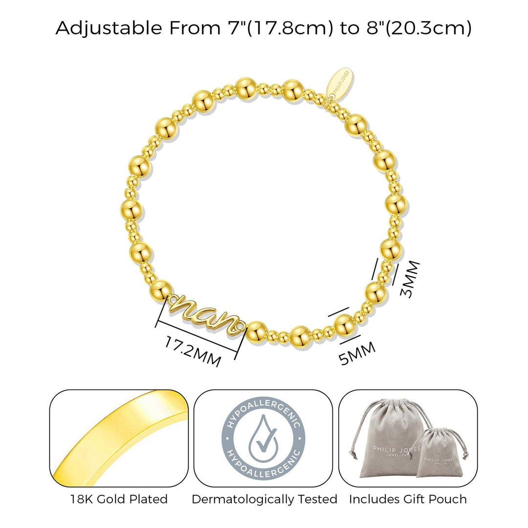 18k Gold Plated Nan Beaded Stretch Bracelet - Philip Jones Jewellery