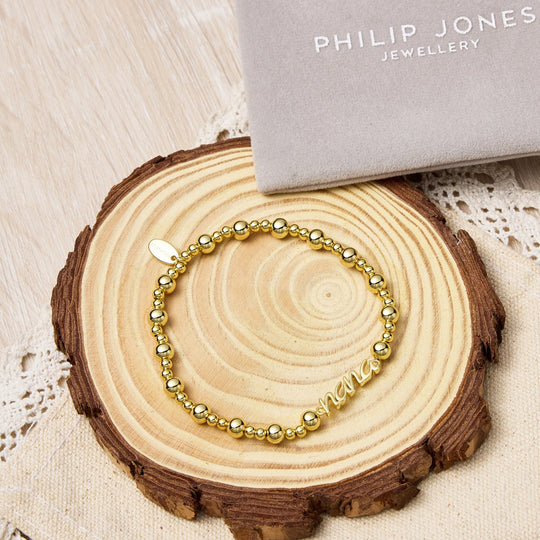 18k Gold Plated Nana Beaded Stretch Bracelet - Philip Jones Jewellery