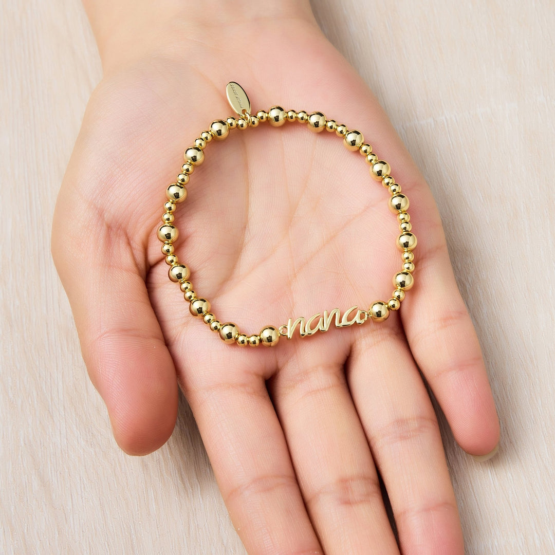 18k Gold Plated Nana Beaded Stretch Bracelet - Philip Jones Jewellery