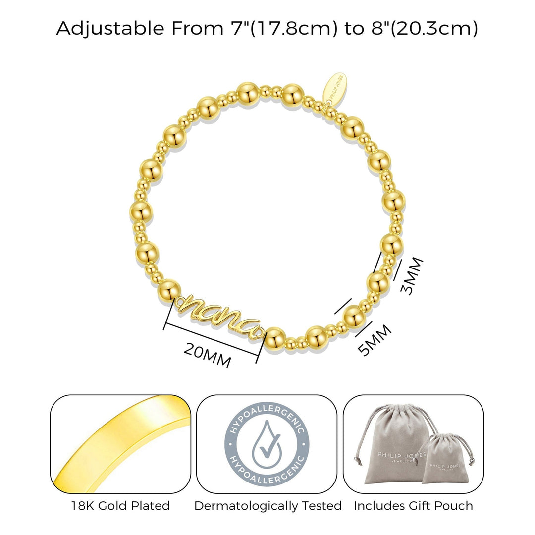 18k Gold Plated Nana Beaded Stretch Bracelet - Philip Jones Jewellery