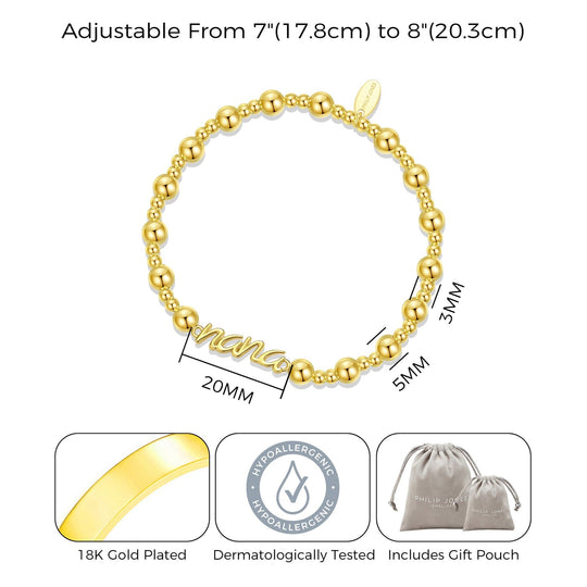 18k Gold Plated Nana Beaded Stretch Bracelet - Philip Jones Jewellery
