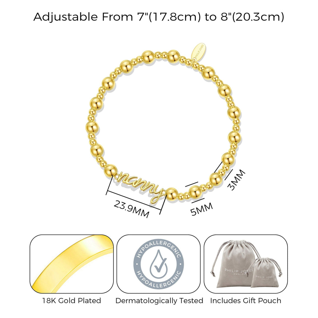 18k Gold Plated Nanny Beaded Stretch Bracelet - Philip Jones Jewellery