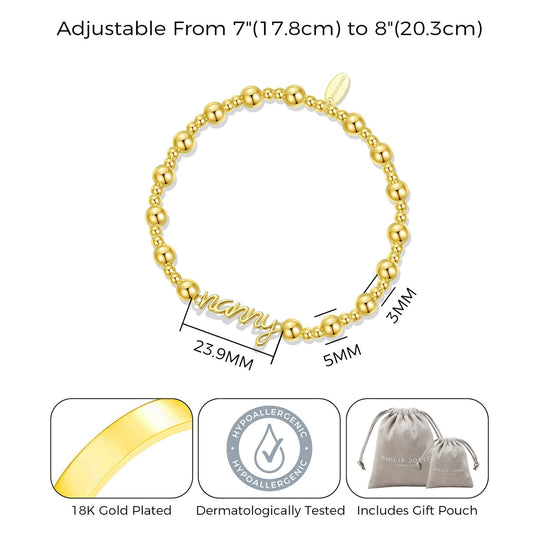 18k Gold Plated Nanny Beaded Stretch Bracelet - Philip Jones Jewellery