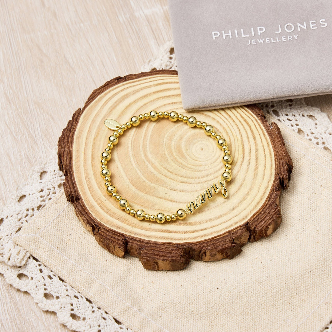 18k Gold Plated Nanny Beaded Stretch Bracelet - Philip Jones Jewellery