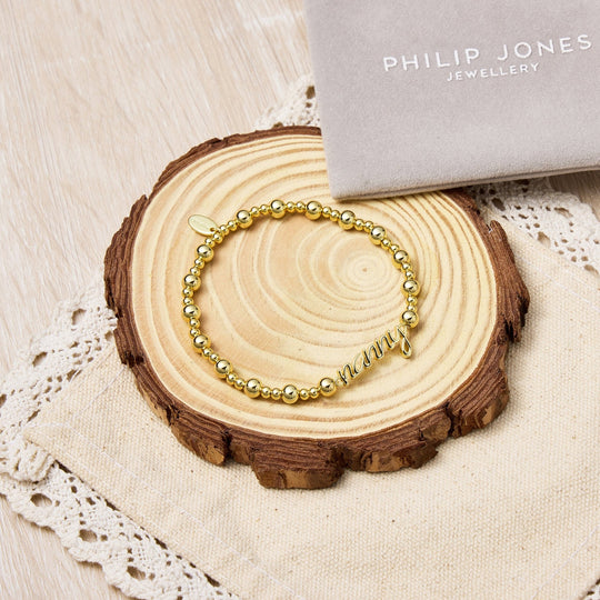18k Gold Plated Nanny Beaded Stretch Bracelet - Philip Jones Jewellery