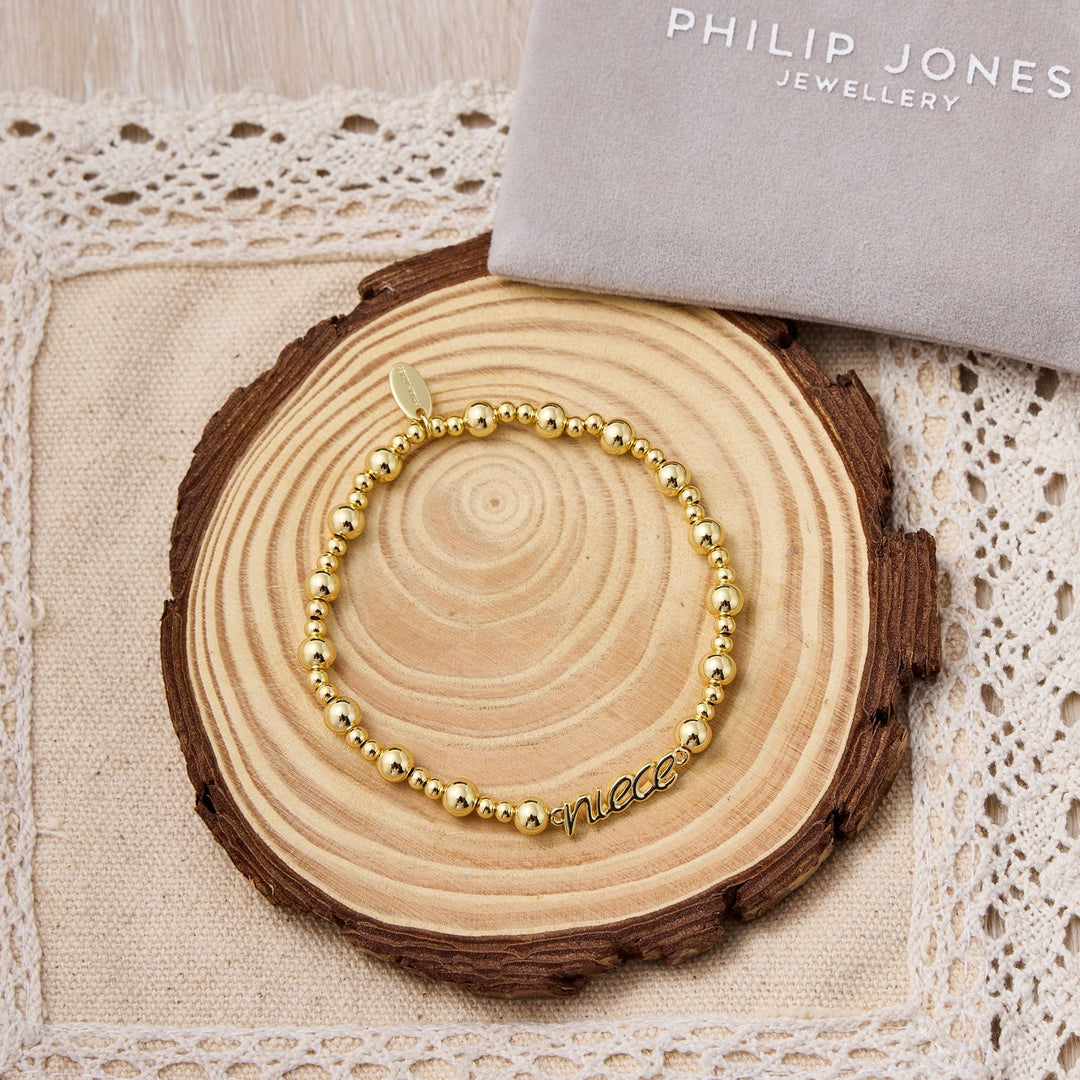 18k Gold Plated Niece Beaded Stretch Bracelet - Philip Jones Jewellery