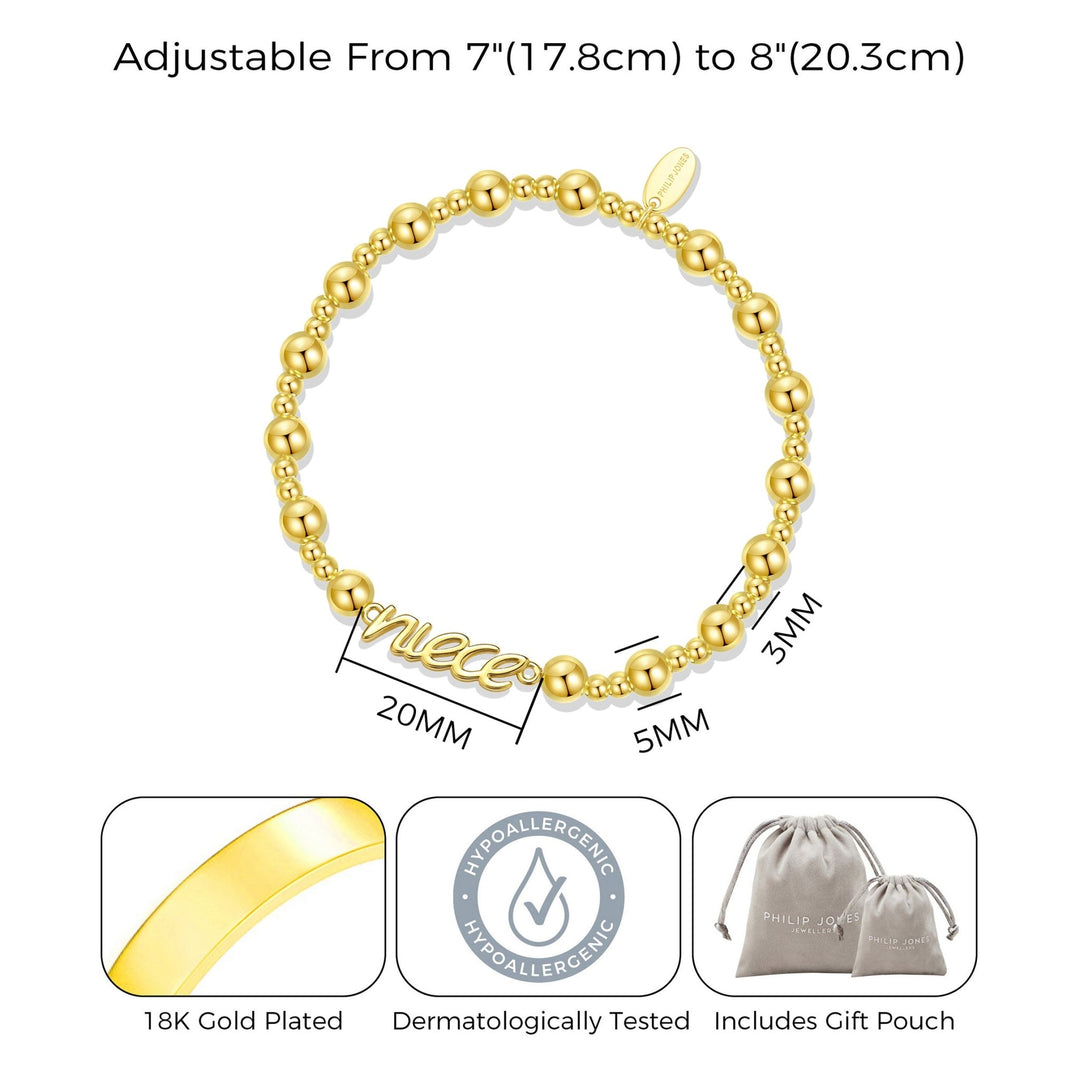 18k Gold Plated Niece Beaded Stretch Bracelet - Philip Jones Jewellery