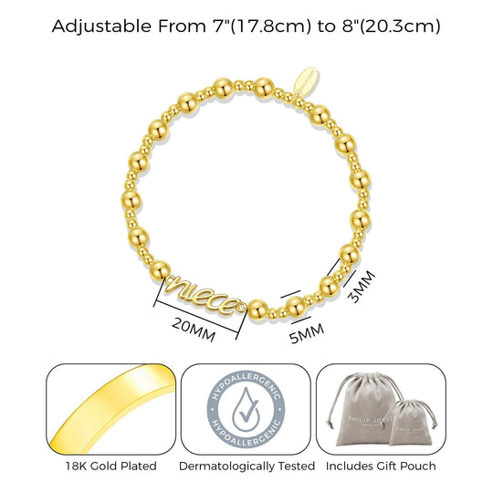 18k Gold Plated Niece Beaded Stretch Bracelet - Philip Jones Jewellery