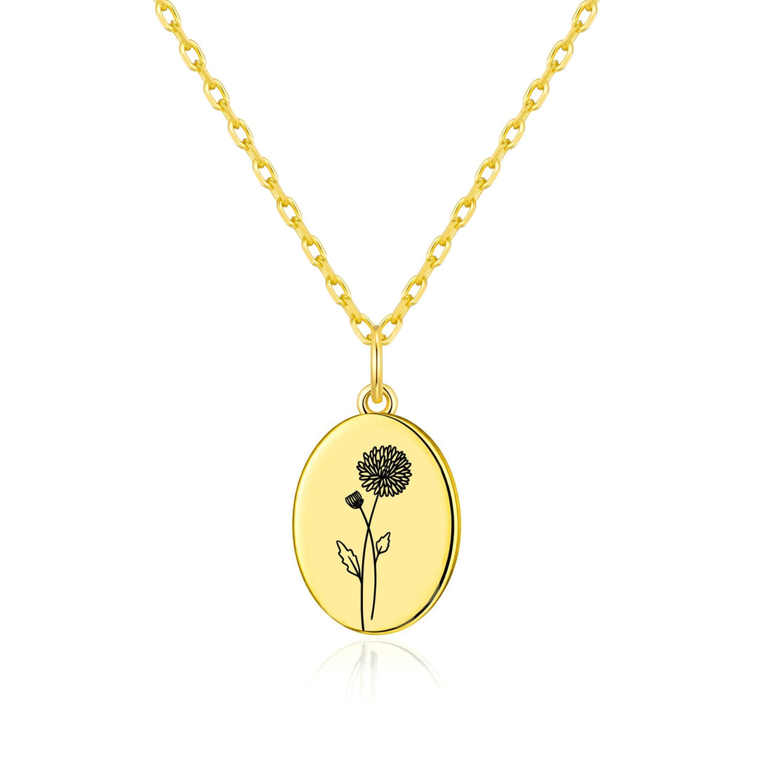 18k Gold Plated November Birth Flower Chrysanthemum Necklace with Card