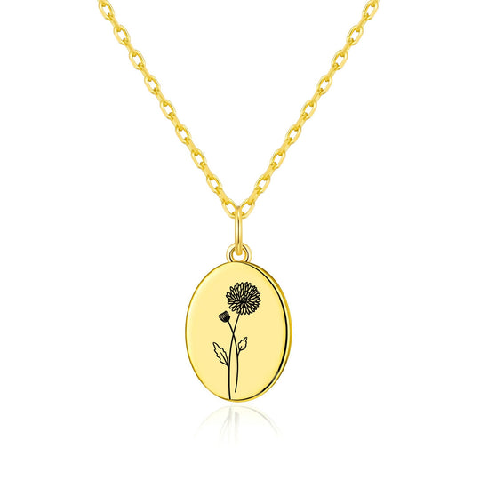 18k Gold Plated November Birth Flower Chrysanthemum Necklace with Card