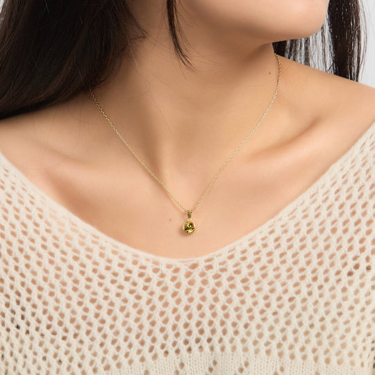 18k Gold Plated November (Topaz) Birthstone Necklace Created with Zircondia® Crystals - Philip Jones Jewellery