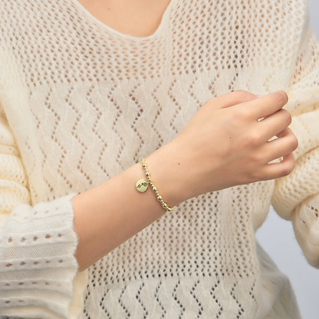 18k Gold Plated October Birth Flower Cosmos Beaded Stretch Bracelet with Card