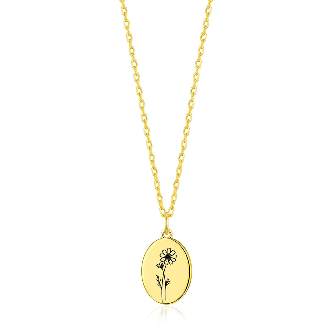 18k Gold Plated October Birth Flower Cosmos Necklace with Card
