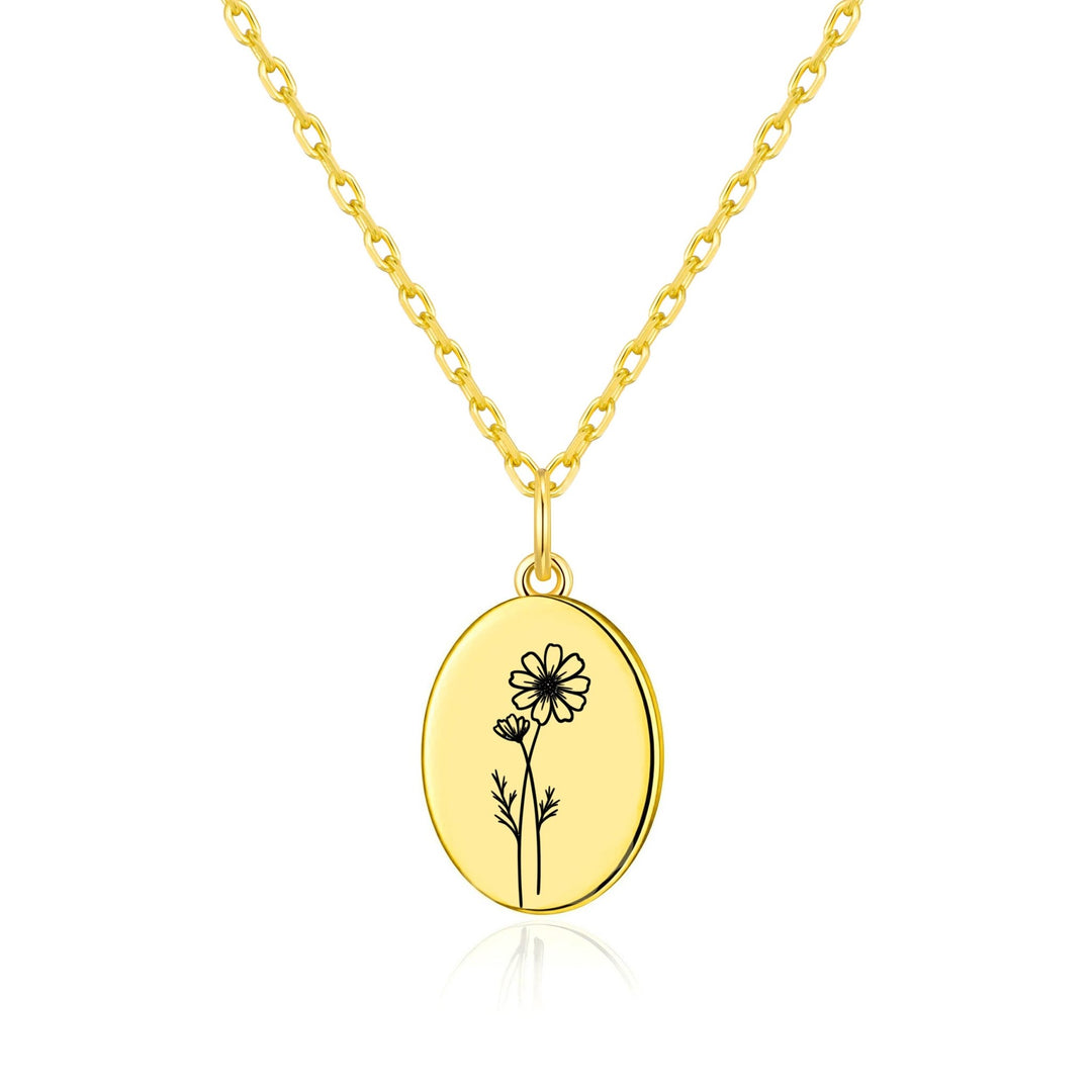 18k Gold Plated October Birth Flower Cosmos Necklace with Card