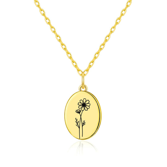 18k Gold Plated October Birth Flower Cosmos Necklace with Card