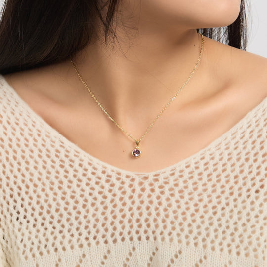 18k Gold Plated October (Tourmaline) Birthstone Necklace Created with Zircondia® Crystals - Philip Jones Jewellery