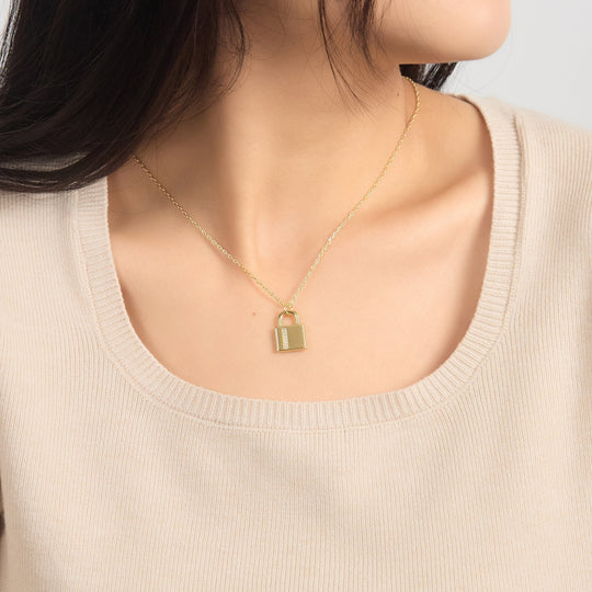 18k Gold Plated Padlock Necklace Created with Zircondia® Crystals - Philip Jones Jewellery