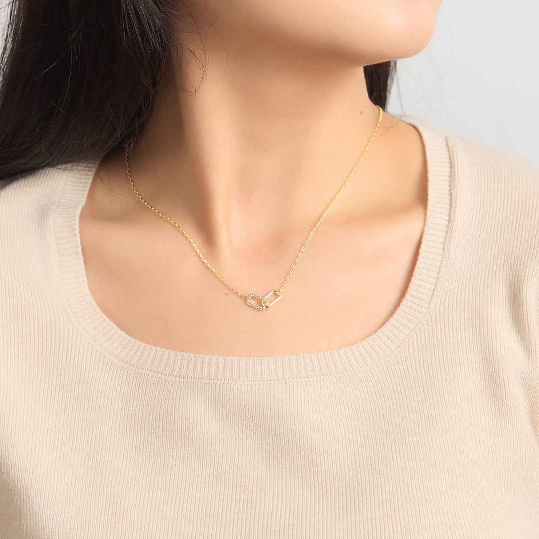 18k Gold Plated Paperclip Link Necklace Created with Zircondia® Crystals - Philip Jones Jewellery