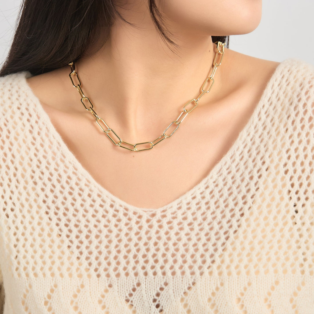 18k Gold Plated Paperclip Necklace - Philip Jones Jewellery