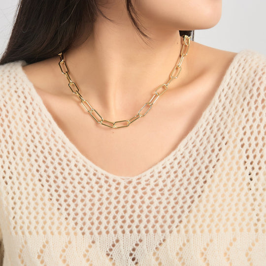 18k Gold Plated Paperclip Necklace - Philip Jones Jewellery