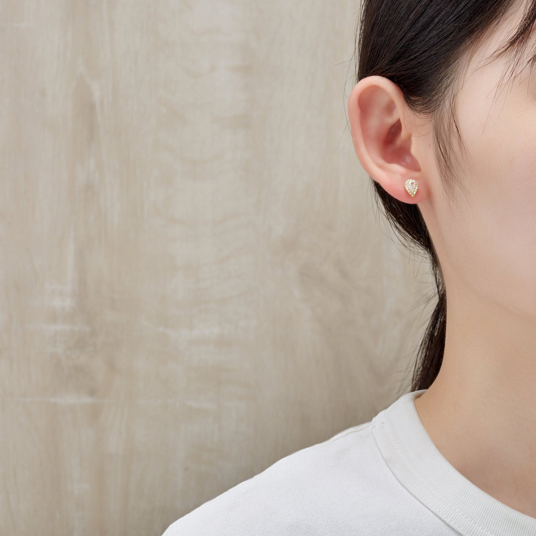 18k Gold Plated Pear Halo Set Created with Zircondia® Crystals