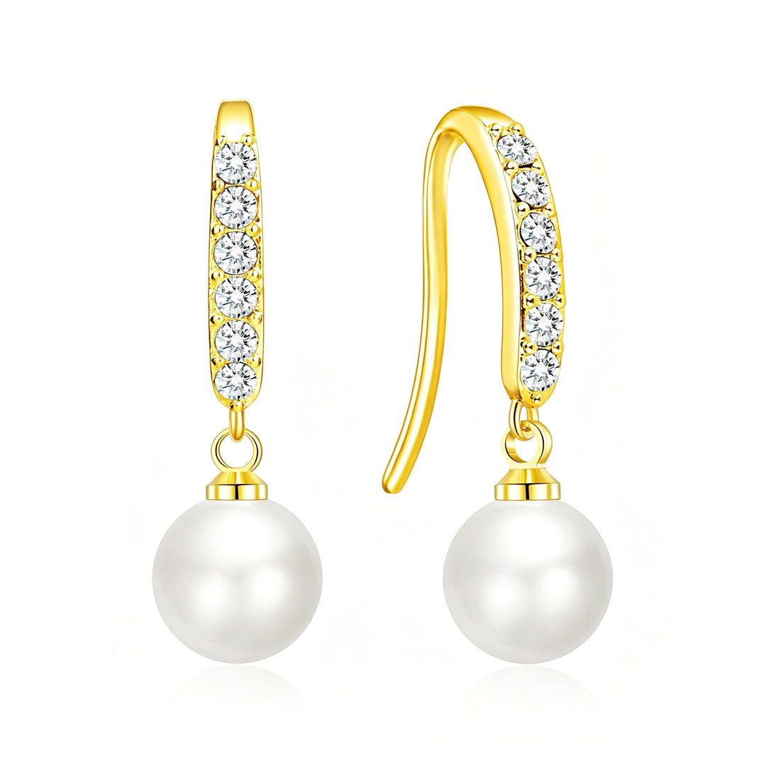 18k Gold Plated Pearl Drop Earrings Created with Zircondia® Crystals - Philip Jones Jewellery