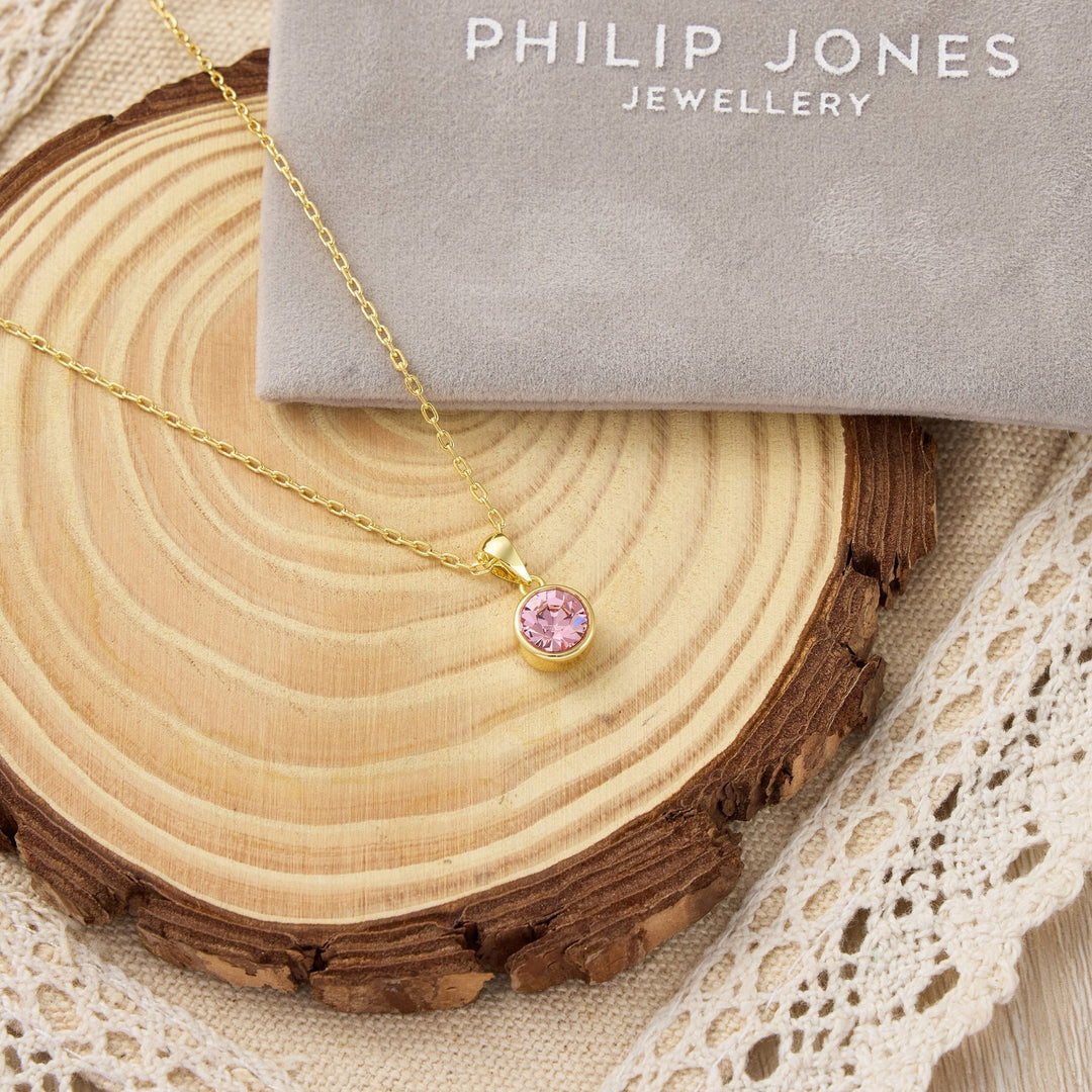 18k Gold Plated Pink Crystal Necklace Created with Zircondia® Crystals - Philip Jones Jewellery