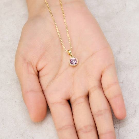 18k Gold Plated Pink Crystal Necklace Created with Zircondia® Crystals - Philip Jones Jewellery