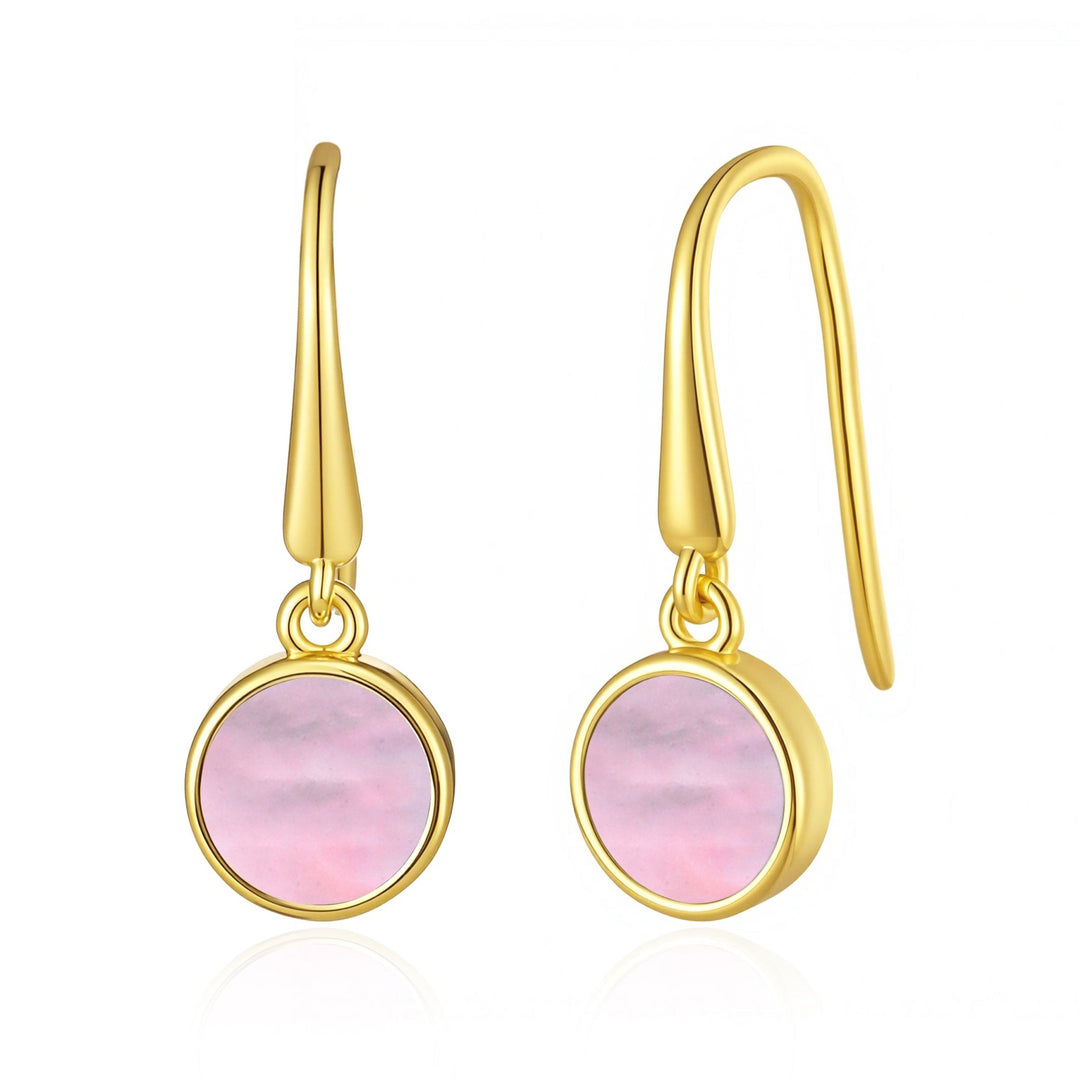 18k Gold Plated Pink Mother of Pearl Drop Earrings - Philip Jones Jewellery