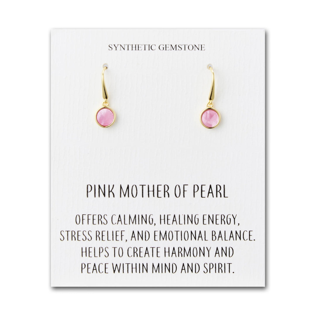 18k Gold Plated Pink Mother of Pearl Drop Earrings with Quote Card - Philip Jones Jewellery