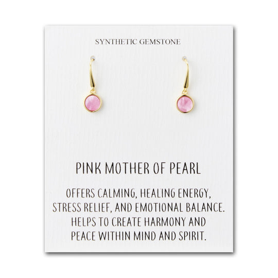18k Gold Plated Pink Mother of Pearl Drop Earrings with Quote Card - Philip Jones Jewellery