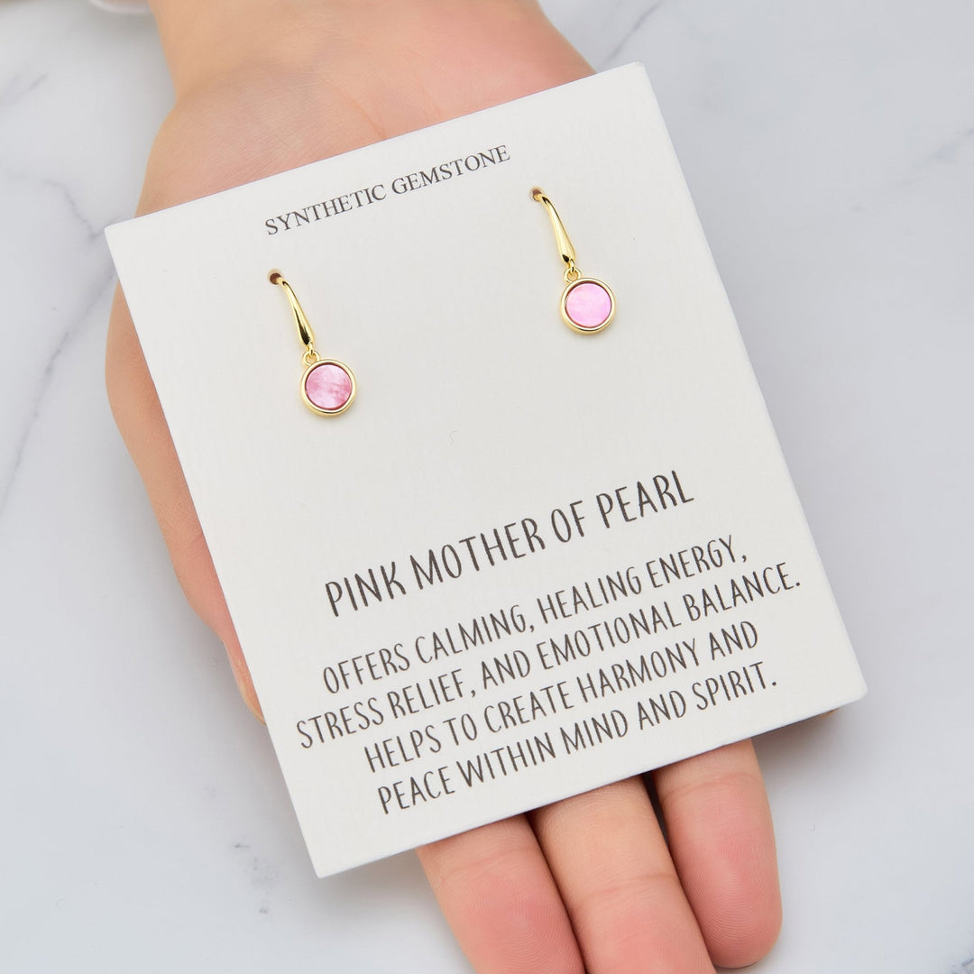 18k Gold Plated Pink Mother of Pearl Drop Earrings with Quote Card - Philip Jones Jewellery