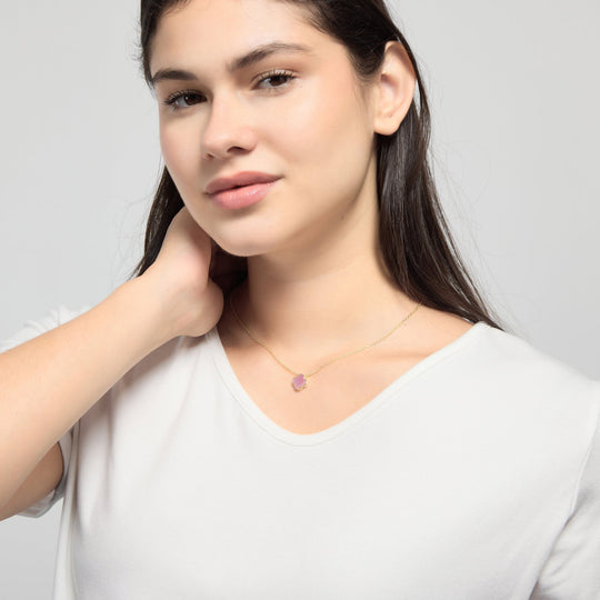 18k Gold Plated Pink Mother of Pearl Gemstone Clover Necklace