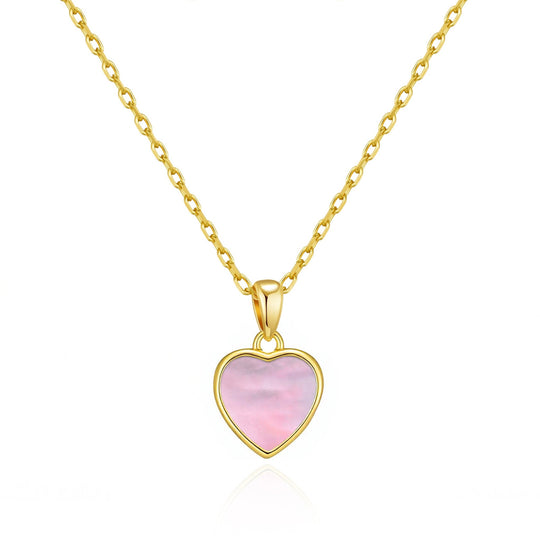 18k Gold Plated Pink Mother of Pearl Gemstone Heart Necklace - Philip Jones Jewellery