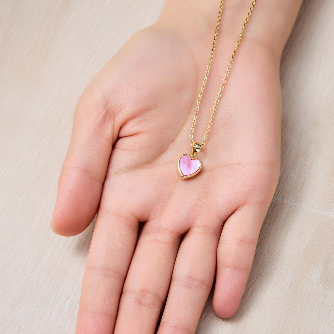 18k Gold Plated Pink Mother of Pearl Gemstone Heart Necklace - Philip Jones Jewellery