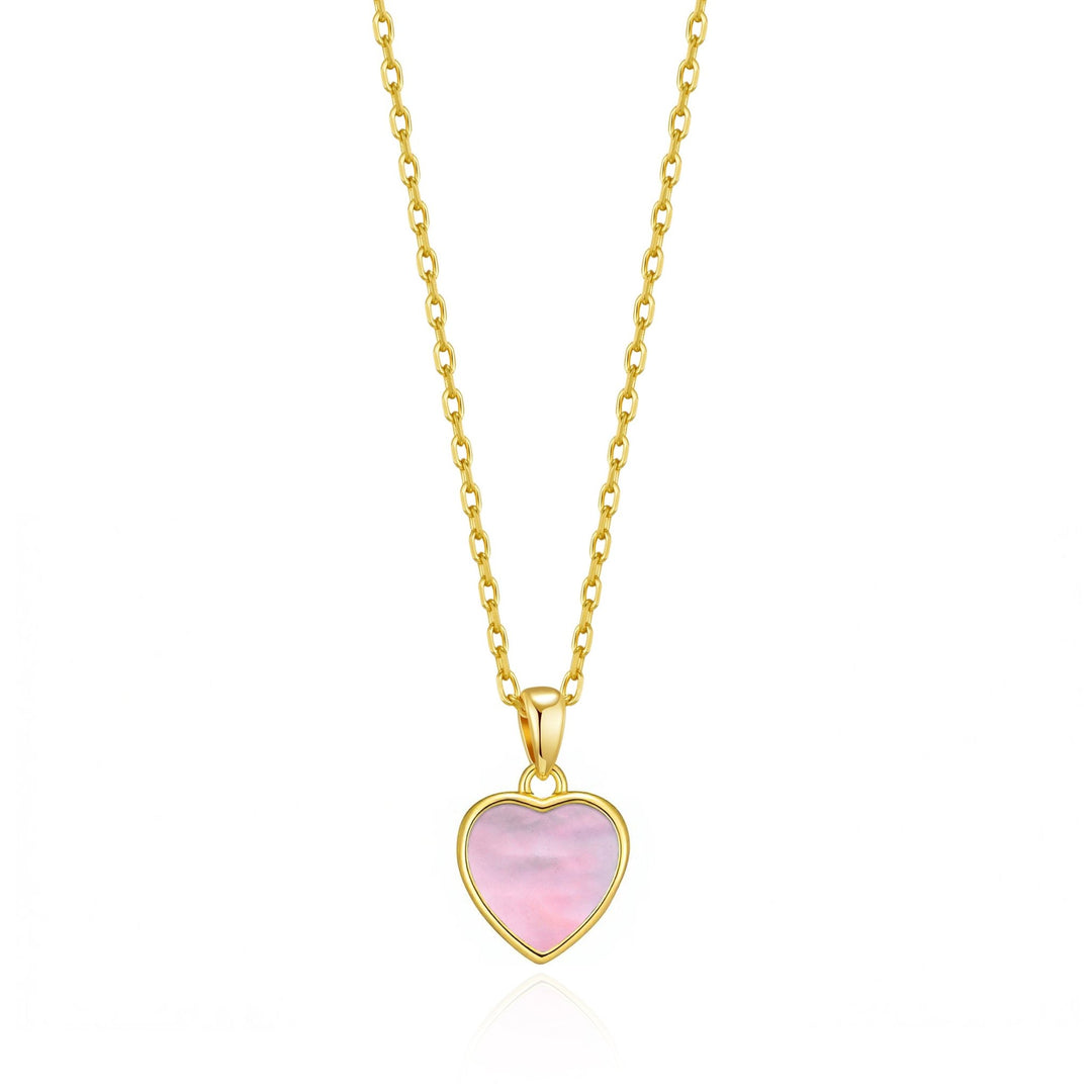 18k Gold Plated Pink Mother of Pearl Gemstone Heart Necklace - Philip Jones Jewellery