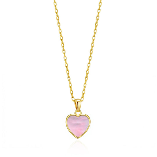 18k Gold Plated Pink Mother of Pearl Gemstone Heart Necklace - Philip Jones Jewellery