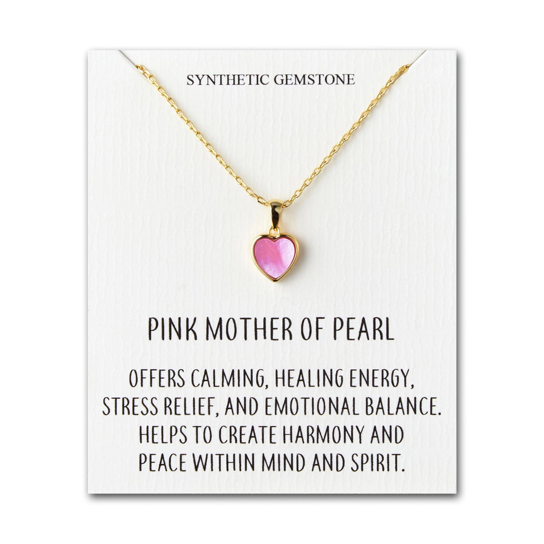 18k Gold Plated Pink Mother of Pearl Gemstone Heart Necklace with Quote Card - Philip Jones Jewellery