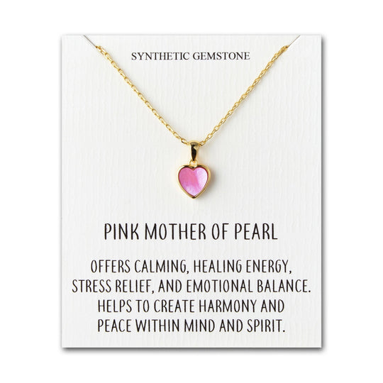 18k Gold Plated Pink Mother of Pearl Gemstone Heart Necklace with Quote Card - Philip Jones Jewellery