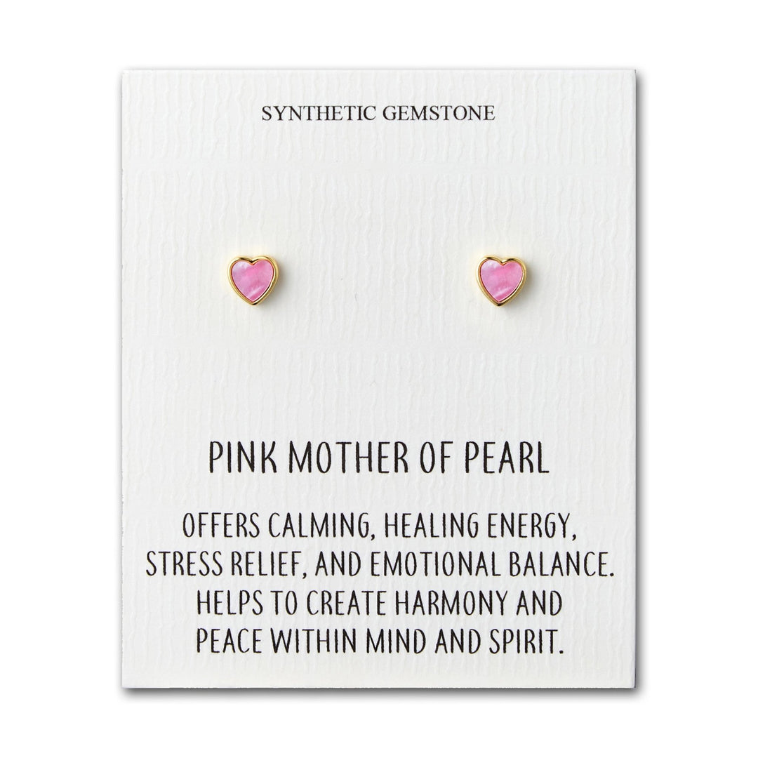 18k Gold Plated Pink Mother of Pearl Heart Stud Earrings with Quote Card - Philip Jones Jewellery